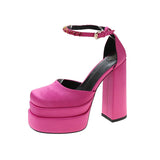 Breakj And Summer 2025 New Ultra-High Heel Shoes Drill Double-Layer Waterproof Table Silk And Satin Square Head Hollow Head