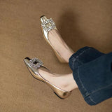 Women Flats Single Shoes Spring Autumn Solid Pu Rhinestone Mary Jane Shoes Casual Ladies Slip on Loafers Sliver Gold
