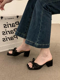 Breakj High-End Silk And Satin Bow Coarse And Cool Slippers Women Wear 2025 New Summer Dew High-Heeled