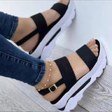 Summer New Large Size Women's Shoes With Wide Noodles Buckle With British Style Thick Bottom Slope And Fish Mouth