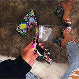 Women Transparent PVC Sandals Ladies High Heel Pumps Slippers Candy Open Toes Thick Heel Fashion Female Slides Summer