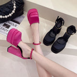 Breakj And Summer 2025 New Ultra-High Heel Shoes Drill Double-Layer Waterproof Table Silk And Satin Square Head Hollow Head
