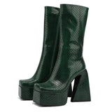 Plus Size 45 INS Brand Women's Boots High Heels Platform Shoes Punk Goth Cool Fashion Sexy Mid Calf Motorcycle
