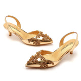 Breakj Cm Large-Size Fine-Heeled Pointed Sandals Behind The Cool Belt High Heels Water Drill High Heels Women's Golden Wedding
