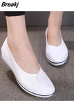 White Flat Middle Wedge Heel Women's Summer Canvas Shoe 2023 Hollow Breathable White Flats Footwear Ladies Nurse