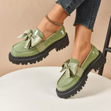 Breakj Bow Lefor Shoes Women 2025 Korean Version Of Thick Soles With Lazy British Style Retro Leather