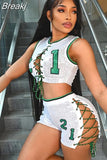 Letter Embroidery Sexy Lace-up Women Two Piece Sets Sequined Hollow Out Shorts Sets Fashion Club Streetwear
