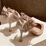 Breakj Head Button Single Shoes Wedding Shoes Female White Silk And Satin Bridal Shoes With Wedding Tips And Bridesmaid High