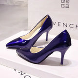 Shoes Pointed Toe Pumps Patent Leather Dress High Heels Boat Shoes Wedding Shoes Zapatos Mujer White Blue