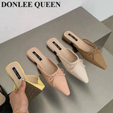 Candy Color Mule Shoes Women Slippers Flat Close Toe Slides Casual Flip Flops Sweet Bow Knot Sandal 2023 Summer