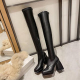 / Winter 2023 Fashion Thick Bottom Thick Heel Over The Knee Women's Boots High Heel Long Tube Thin Elastic Boots Zip High