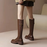 Mm Big Round Brown Knight Boots, Stretch Boots, Thick Legs, High Boots, Thick Soles, Long Boots, Large Size