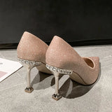 Heels Women Stilettos Elegant Sexy Nude Dress Shoes Bridal Stripper Party Gold Silver Luxury Pearl Pointed Toe