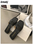 Fashion Weave Slippers Women Square Toe Flat Casual Shoes Brand Slide 2023 Summer Flip Flops Black Gold Sliver Beach