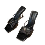 Breakj Satin Water Drill Sandals Women In Spring 2025 New Bows With High Heels Toe Wearing