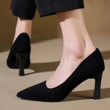 Breakj Women 2025 New Summer Black Fine Tip Pointy Light Mouth Velvet Career Hitchhed Temperament Single-Shoe