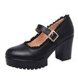 Style High Heels, Thick Heels, Round Head Walking Shoes, Women's Thick Soles, Waterproof Platform, Cheongsam Models, Large Size Single Shoes, Black Performance