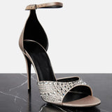 Breakj New Niche Design Rhinestone Heel Heels Women's Summer Sexy Word Buckle Open-Toe