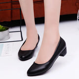 Shoes Female Flat Professional Shallow Round Heels Low Heel Black Shoes Large Size Code