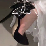 Breakj Water Drill Wedding Shoes Banquet Shoes 2025 New French High-Heeled Female Famous Pearl Hollow Single Shoe Thin