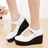 Breakj Waterproof Table Women's Single Shoes Heel Thick Soles Anti-Slip In The Elderly Leather Shoes Mother Shoes Spring And Autumn Slope And Soft-Soled Women's