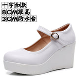 Breakj High-Slope Single-Shoe Round Cheongsam Shoes Shallow Walking Shoes Waterproof Table Thick-Soled Size 43 Magic Sticker Women's