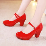 Medium Heel Square Dance Shoes Cheongsam Model Catwalk High Heels Women's Lacquered Leather Waterproof Platform Large Size Dance