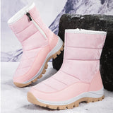 Breakj Snow Boots Women With Velvet Thick Cotton Shoes 2025 Winter New Zipper Thick-Bottomed Warm Cotton