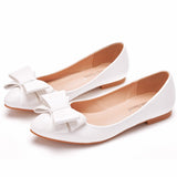Breakj White Pointed Flat-Soled Single Shoes Women's Working Women's Shoes Bow Women's Shoes Large Size 41-43 Bridal Shoes Wedding