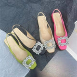 Sandals Female Thick Heel 2023 Summer New Square Buckle Diamond Fairy Wind French Square Head After Empty Lazy Single Shoe