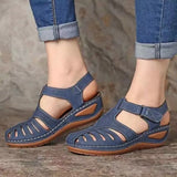 Breakj Summer New Large-Size Hole Shoe Bag Head Retro Sandals Magic Sticker Hollow Slope And Round Head Women's