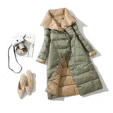 Women Double Side Long Jacket Winter Ultra Light White Duck Down Parka Breasted Plus Size 3xl Female