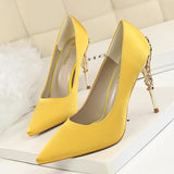 Breakj Korean Version Of Fashion Sexy Metal With Women's Shoes Thin Heel High Heel Shallow Pointed Silk Show
