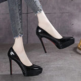 Breakj And Autumn 12 Cm High Heel Waterproof Shoes Children's Patent Leather Women's Shoes 2025 New Spring And Autumn Single Shoes Women's