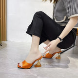New Style 43 Large Size Women's Shoes Casual Cloth Face A Word Shaped Transparent Thick With High Heel Slipper