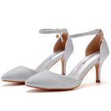 Breakj Cm Large-Size Sandals Fine-Heeled Sandals Gold-Slilight Pointed Sandals Women's Stage Banquet Women's