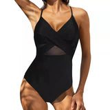 2025 New Swimsuit Cross-Style Sexy Bare Back Mesh Splicing Body Bikini