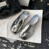 Designer Silver Tabi ninja flats women bursting pattern leather split toe moccasins shoes female pig trotters