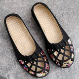 Summer Ladies Flat Shoes Hollowed Out Non-slip Soft Bottom Middle-aged and Elderly Embroidered Slip-on