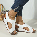New Size 2024 Sandals Women's Car Sewing Breathable Velcro Hollowed-Out Slope Heel Sandals