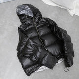Winter Jacket White Duck Down Parkas Women Gold Silver Double Side Coat Big Aritificial Fur Hooded Female Down