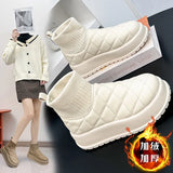Breakj Boots Female 2024 New Winter Short Tube Warm And Velvet Thick Knit Mouth High Help Platform Cotton Shoes HZ
