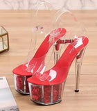 Women Sandals High Heels 17cm Fine heel Waterproof Sandals Female Shoes Flowers Platforms 7cm Transparent Crystal Wedding