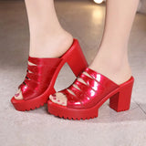 Leather Waterproof Platform Heeled Slippers Women Wear Fishmouth Small Size 33 High-Heeled Sandals In Summer Fashion Thick