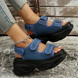 Denim Chunky Platform Sandals Women Summer 2023 Plus Size Wedge Sandals Woman Gothic Hook Loop Thick Bottom Sandalias