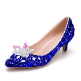 Queen Thick Women Pumps 5cm Silver Rhinestone Lady Bride Wedding Shoes Evening Party Low