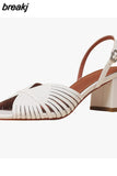 Size 34-39 Women Sandals Rome Leather High Heels Summer Shoes For Women 2023 Trend Open Toe Elegant Heeled