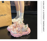 Breakj Spring And Summer Tire Bottom Old Dad Shoes Women's Net Air Breathable Pink Casual Sneakers Thick-Soled Small White Shoes