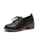 Med-High Heels Oxford Shoes Woman Lace-Up Sneakers Solid Leather Brogues Ladies All Match Loafers Office Dress Flats