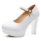 Breakj Head Buckle Waterproof Table 8CM High Heel Women's Shoes Thick-Soled Model Show Shoes Coarse Heel Work Shoes Silver Single